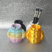 Eco PLA Material 3D Printed Down Jacket Design Pen Holder Creative Storage Desktop Ornaments Pen Stand Gift Home Decoration