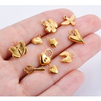 6Pcs/Lot Mini Star Heart Angle wing Charms Stainless Steel Pendant For Necklace Bracelet Anklet Accessories