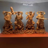 Wood Carved Four Heavenly Kings Statue, Temple Deva Guardian Deity, Handcrafted Wood Figurine for Home Decor Prayer