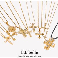 E.B.belle Fashion Style Luxury Clear Zircon Cross Series Pendant Necklace 18K Gold Plated Stainless Steel Party Women Jewelry