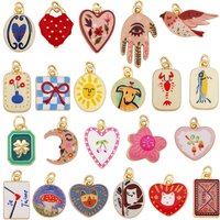 2pcs/Lot Puppy Flower Moon Mushroom Heart Owl Cherry Charm Pendant Charm, Brass Based for Jewelry Necklace Making Supplies R54