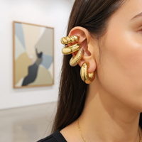 4pcs Elegant Retro Women's Jewelry Set Golden Ear Clip Without Ear Hole Daily Wear Bridal Wedding Bracelet Party Gift
