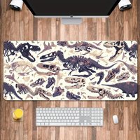 Large dinosaur fossil patterned mouse pad, white and beige gaming desk pad, anti-slip and washable surface. desk mat
