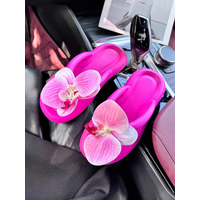 Phalaenopsis Flower Shoe Accessories Ins Flip Flops Brand Women Summer Flat Bottom Beach Soft Slippers Non-slip Out Wear Indoor