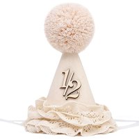 High Quality Sweet Birthday Hat Handcrafted Pom Pom Neutral Color Princess Birthday Hat Lace Ruffle Hat Birthday Decoration