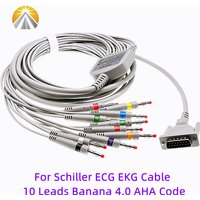 ECG Cable for Schiller AT1 AT2 AT101 AT102 CS12 CS100 One Piece 10 Leads DB15 Pin AHA or IEC Banana or Clip EKG Lead Wires