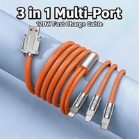 3 in 1 120W Micro USB Type C Fast Charge Cable For iPhone Samsung Google Moto Xiaomi Huawei Realme OnePlus Liquid Silicone Wire