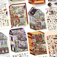 3sheets/bag My House 19th Round Series PET+ White Card 2.5D Landscape Sticker Decompression Collage Landscape Sticker Decoration