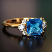 Huitan Women Ring Charming Sparkling Square Blue Cubic Zirconia Fashion Party Accessories Jewelry for Elegant Wedding Lady Daily
