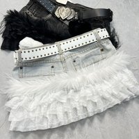 Y2k Vintage Spicy Girls Cute Lace Patchwork Denim Skirt Aesthetic Gothic Sexy Low-waisted Summer Hepburn Short Skirt Women's