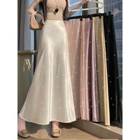 2026 Summer New Acetate Satin Rhinestone Mermaid Midi Skirt - Elastic Waist Draped Elegant Women's Skirts