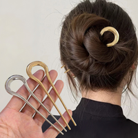 Simple Smooth U Metal Hair Fork 2 Prong Hair Stick Vintage U Hairpin Women Bun Hairstyle Wedding Hair Accessories Wholesale