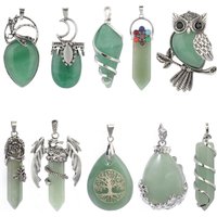 Green Aventurine Stone Pendant Hexagon Heart Waterdrop Bullet Pendant Handmade Women Necklace Jewelry Making Accessories