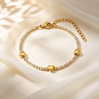 Sweet Fashion Heart Bracelet 18K Gold Plated Zircon Tennis Chain Bracelets for Women Stainless Steel Exquisite Jewelry