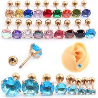 2PCS Stainless Steel Ball Thread Unisex Women Men Round Cubic Zirconia Ear Stud Earrings Helix Tragus Cartilage Piercing Jewelry
