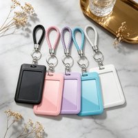 ID Card Badge Holder with PU Leather Sparkling rhinestone Keychain, Plastic Slide Open with ID Window for Women Men Students