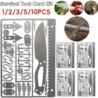 1-10PCS Stainless Steel Survival Tool Card Kit Outdoor Survival Fishing Hook Card Multi-Functional Fishing Lure Hook Sharpener