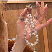Luxury Pearl Bow Phone Charm with Rhinestone Beads, Elegant Anti-lost Wrist Strap for Phone & Bag