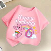 Care Bears Birthday Number T-shirt Children Tee Top Round Collar Clothing Kawaii Girls Short Sleeve Kids Cartoon Clothes Gift