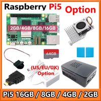 Raspberry Pi 5 16GB /8GB/4GB/2GB RAM Option Pi5 8GB KIt PD Power Supply / RTC / 64GB Card / Heatsink Fan / Card reader