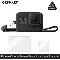 Silicone Case for GoPro Hero 8 Black Tempered Glass Screen Protector Protective Lens Film Housing Cover for Go Pro 8 Accessories