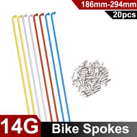 20Pcs 14G Colorful Bicycle Spokes 186/188/233/235/259/261/292/294mm Mountain Bike Spokes with Nipples Red/Blue/White/Gold Colors