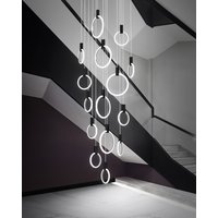 Modern Stairs Ceiling Chandelier Black/Golden Al indoor LED Lighting Acrylic Ring Home decor Lamps Nordic Parlor Hanging lights