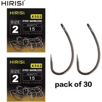 Hirisi 30pcs PTFE Coated High Carbon Stainless Steel Barbless Fish Hook With Eye X502 Fishing Accessories