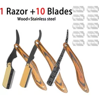 Ergonomischer Rasiererhalter mit Holzgriff und geradem Rand, hochwertige Stahlklingen, glattes Haar, zum Entfernen von Rasierern, für Männer, Bartschn