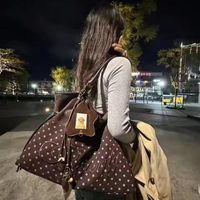 Korean BadBlue Leopard Print Tote Bag Large Capacity Shoulder Bag with Star Mirror Pendant Y2K Retro Embroidered Women Handbag
