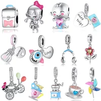 925 Sterling Silver School Bag Charms Beads Fit Original Bracelets Bag Keychain Charms Beads Pendant Diy Women Jewelry Gift