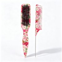 2-Piece Floral Pin Tail Comb Set, Soft Boar Bristles, Durable ABS, Smooth Styling & Grooming for Home & Salon