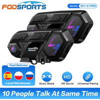 2 szt. Interkom motocyklowy Fodsports M1-S Pro, zestaw słuchawkowy Bluetooth do kasku, komunikator dla 10 motocyklistów, interfon o zasięgu 2000M