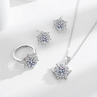 Snowflake Halo Zircon Jewelry Set for Women, 925 Silver Pendant Necklace Earrings Ring Set, Cute Wedding Party Gift Jewelry