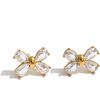Yhpup Stainless Steel Cubic Zirconia Bowknot Small Stud Earrings High-Grade Korean Style Sweet Cute Jewelry Accessories