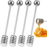 4 Pcs Honey Dipper Set 6.1" Stainless Steel Honeycomb Stick Multi-purpose Honey Mixing Stick Jam Chocolate Sauce Dipper Stick