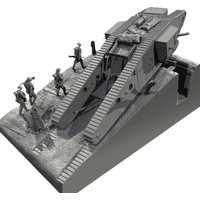 YUFAN MODEL 1/35 resin soldier figure Wwi tank positions ( soldier 6+ scene platform) self-assembled YFWW-2258+3D