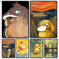 Japanese Anime Pokemon Classic Posters Cute And Funny Psyduck Canvas Painting Wall Art Picture for Living Room Home Decor Gifts