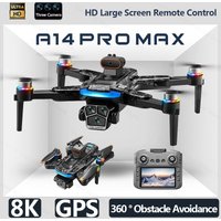 Drone A14Pro Max 8K HD Three Camera Brushless Optical Flow Obstacle Avoidance Foldable Quadcopter UAV 4.5-inch Large Screen Toys