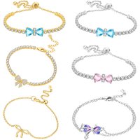 MISEFF S925 Sterling Silver Bracelet Chain Multiple Colors Exquisite Bowknot Tennis Bracelet Chain Jewelry Women Birthday Gift