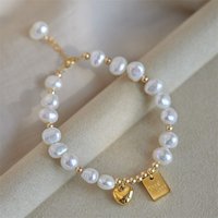 Simple Heart Imitation Pearl Stretch Bracelet for Women Light Luxury CCB Bead Design Bracelet Girls Party Jewelry Accessory