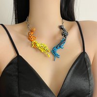 Colorful Enamel Leopard Pendant Necklace Multicolor Animal Charm Chain Punk Y2K Statement Jewelry for Women Party Gift