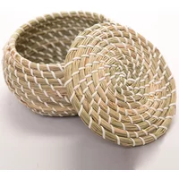 1 Set Straw Hand Woven Storage Baskets Wicker Basket With Lid Home Storage Organization (Assorted Color) MJ