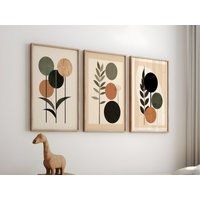 Abstract Botanical Wall Art Set, Scandinavian Boho Sage Green Terracotta Geometric Leaf Canvas Prints,Minimalist Home Decor Gift