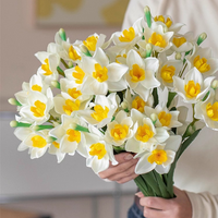 6Pcs 18 Heads Artificial Daffodil Flowers Fake Silk Narcissus Bouquet for Home Living Room Table Centerpiece Wedding Decor