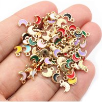 100Pcs 8x5mm Enamel Small Moon Charms Pendants Multi Colors DIY Jewelry Making Accessories Findings for Earrings Bracelet