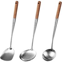 2Pcs Utensils Kitchen Wok Spatula Iron and Ladle Tool Set 17 Inches Spatula For Wok Stainless Steel Wok Spatula Kitchen Bar Tool