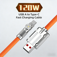 120W 7A Fast Charge USB Type C Cable 180 Degree Rotation Elbow Cable for Game for Xiaomi Redmi Honor Phone Charger Type-C Cable