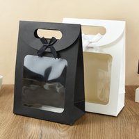 5Pcs Black White Gift Bags With Window Kraft Paper Biscuits Candy Bag Packing Box For Wedding Birthday Wedding Gift For Guest