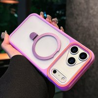 Matte Hard Bumper Magnetic For Magsafe Frosted Case For iPhone 17 15 16 Pro Max 11 12 13 14 Plus Ring Bracket Stand Holder Cover